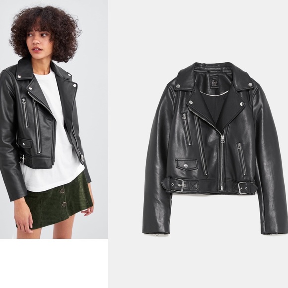 zara black leather biker jacket